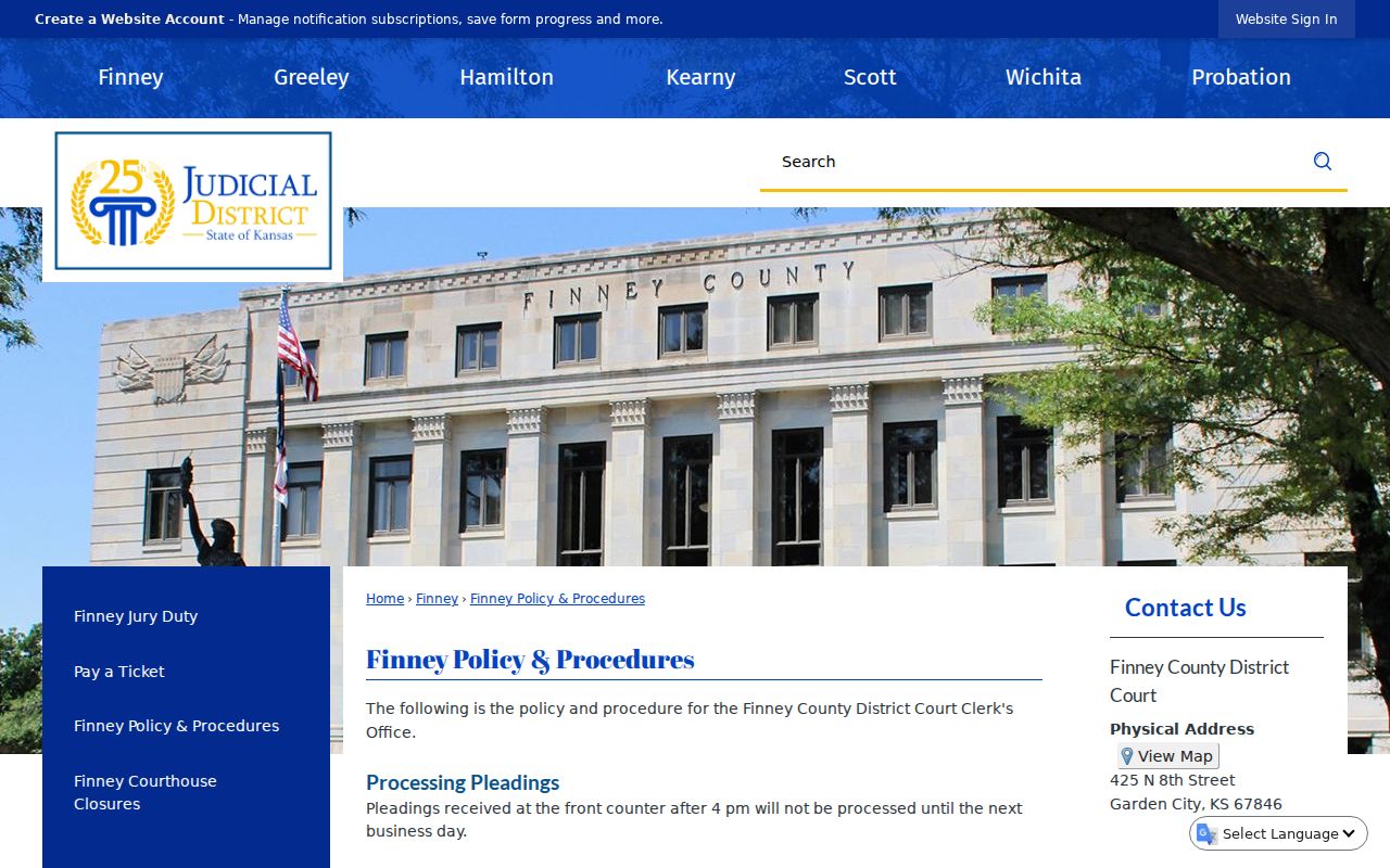 Finney County District Court policy and procedure page
