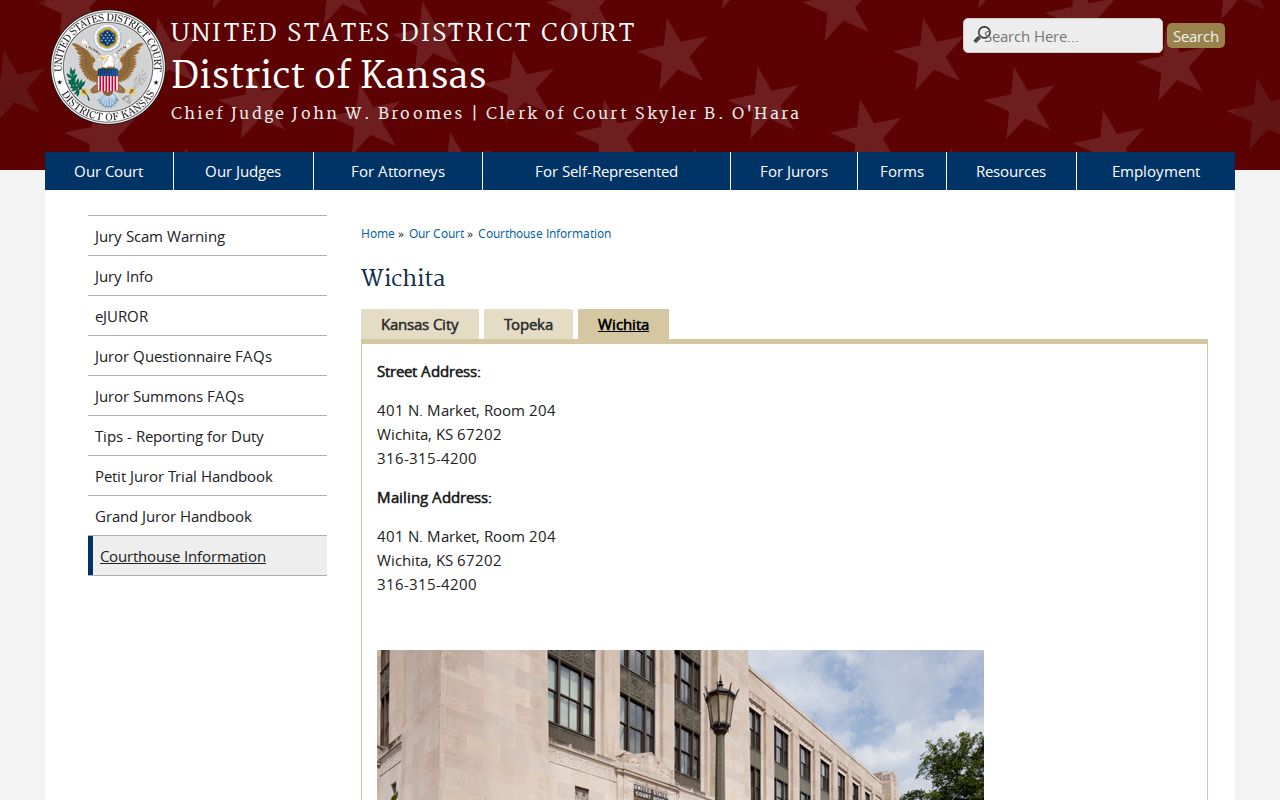 United States District Court Wichita clerk office information