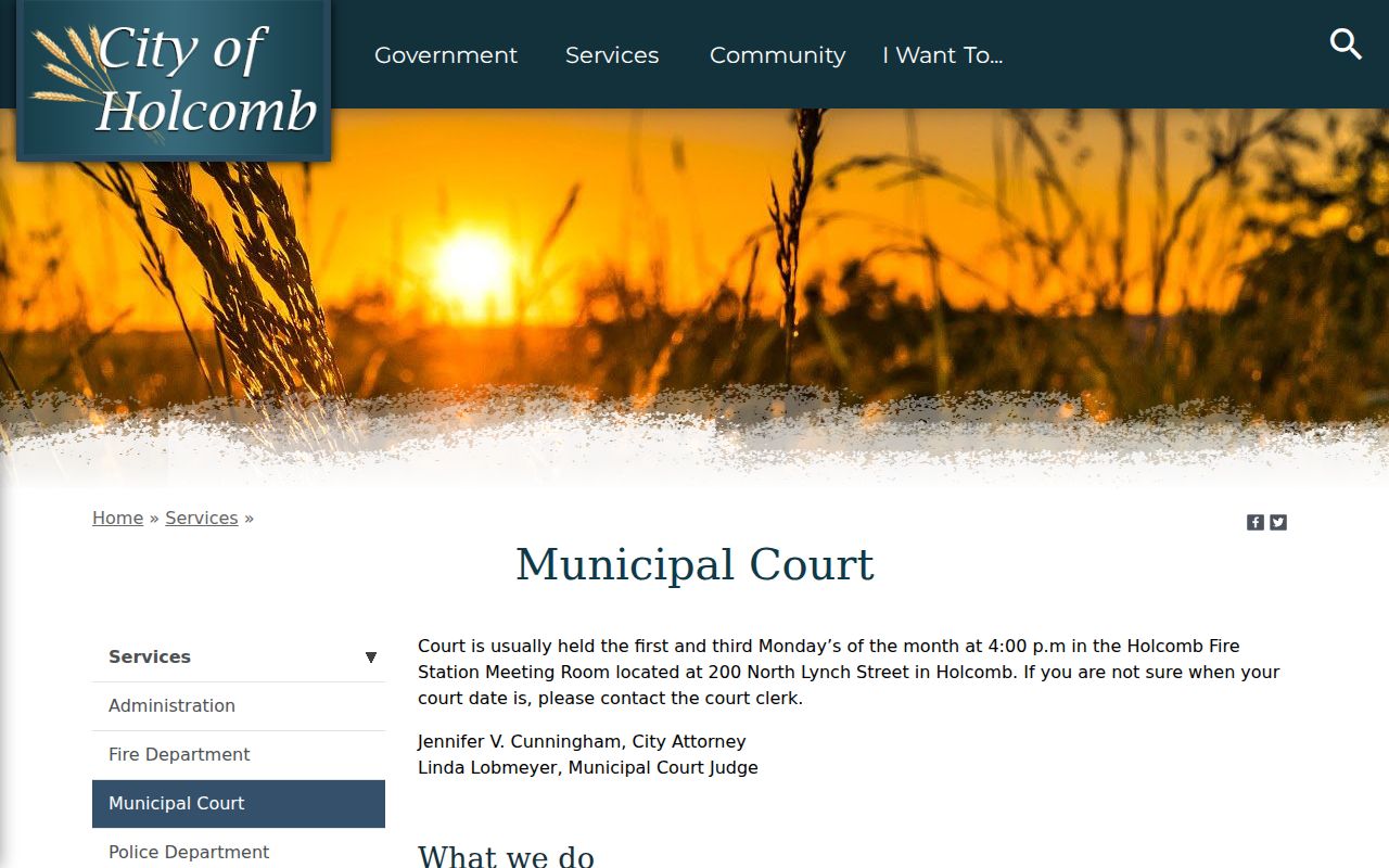 Holcomb Municipal Court upcoming dates and contact information