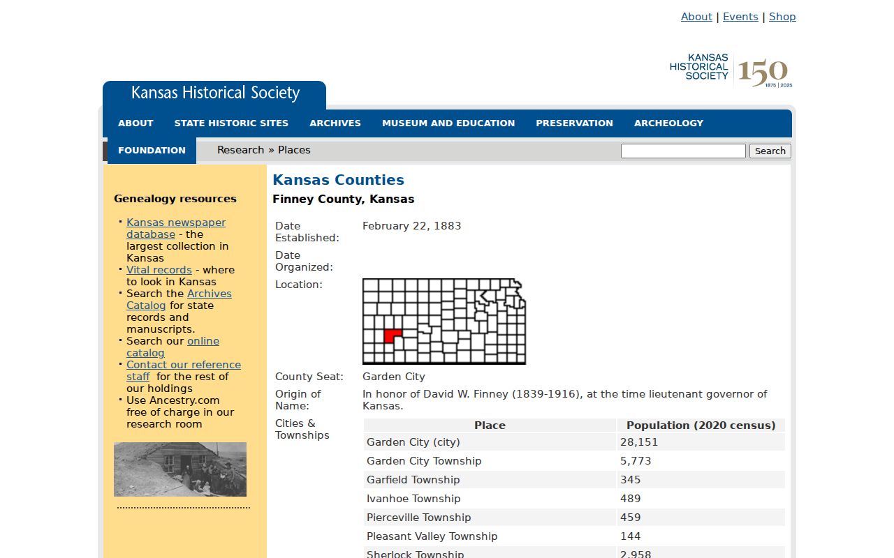Kansas Historical Society profile for Finney County and Holcomb context