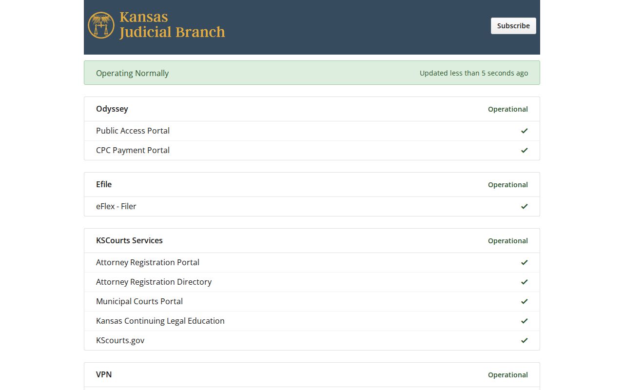 Kansas Judicial Branch online service status page